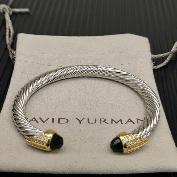 David Yurman 7mm diamond gold-plated sterling silver green diamond bracelet